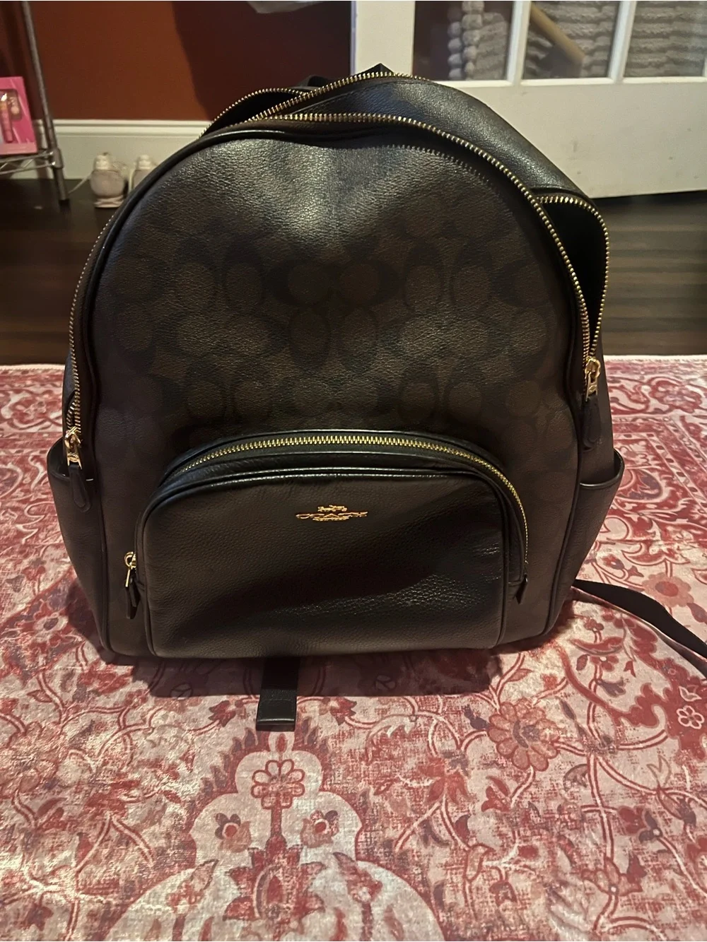 Coach Dark Brown Signature Dome Backpack with Gold Hardware